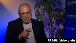 Mikhail Khodorkovsky speaks to Current Time during a trip to Prague on September 1, 2024. 