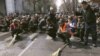 Kyrgyzstan - People pray in the morning in the center of Bishkek, 09Apr2010