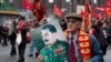 На демонстрации в честь 92-й годовщины Октябрьской революции в Москве 
